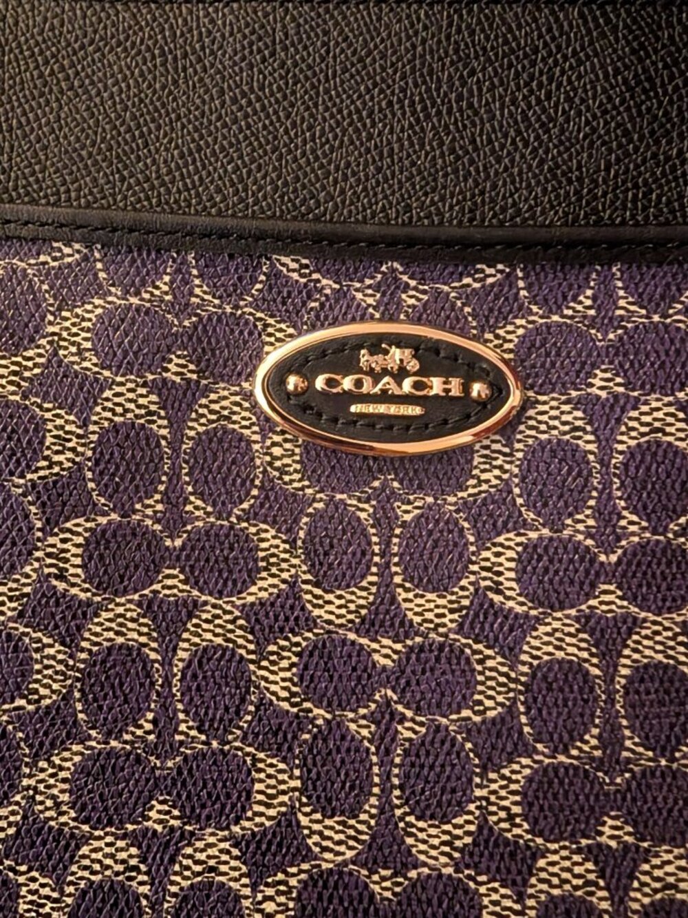 Coach Signature Purple And Black Leather Trim Coated Canvas Cross Body Purse - Picture 15 of 16